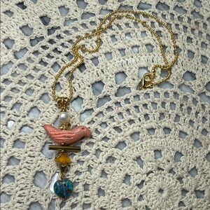 pearl, glass heart & Bird Pendant Necklace